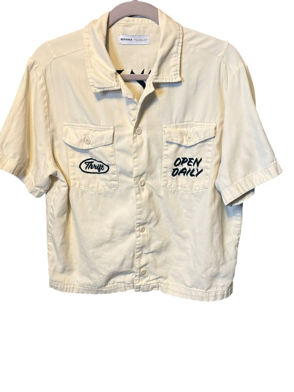 Bershka Early Bird Thrift Market Embroidered Workwear Shirt XS
